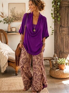 Rafaella Sparkle Purple Cowl Neck Top